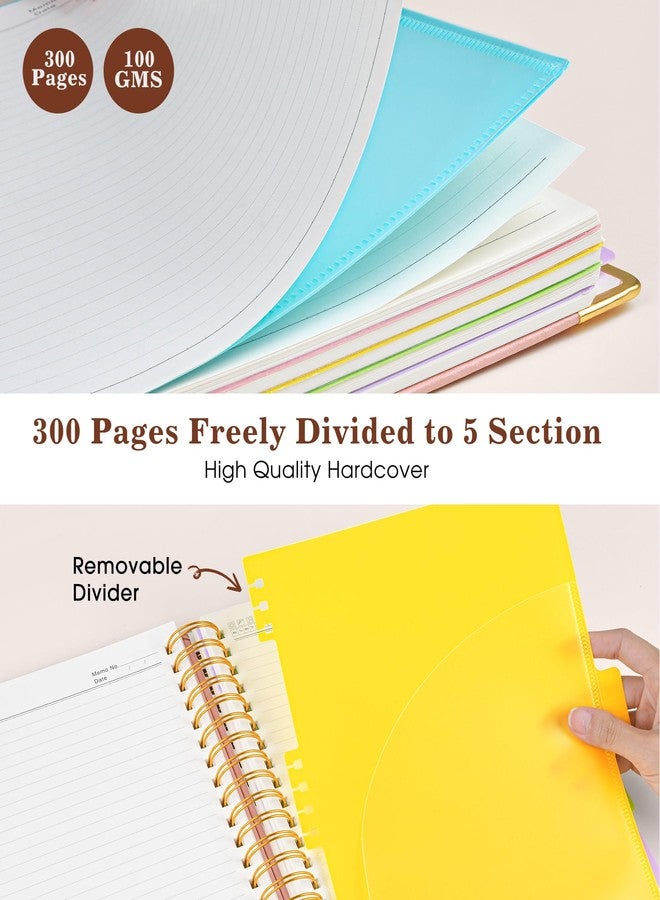 dilitego Hardcover Large Spiral Notebook 8.5" x 11" with Removable Dividers Tabs, 300 pages Leather 5 Subject Notebook College Ruled, A4 Journal for Women Men, Notebooks for Work School Note taking, Pink - Image 3